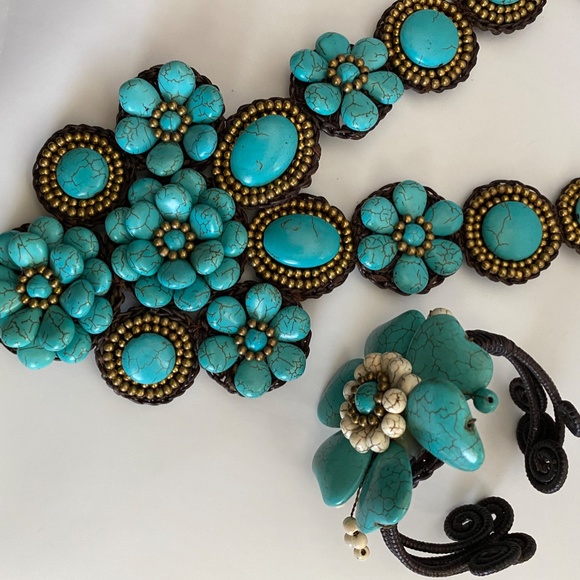 Turquoise Chunky Statement Necklace & Bracelet Set - Picture 5 of 6